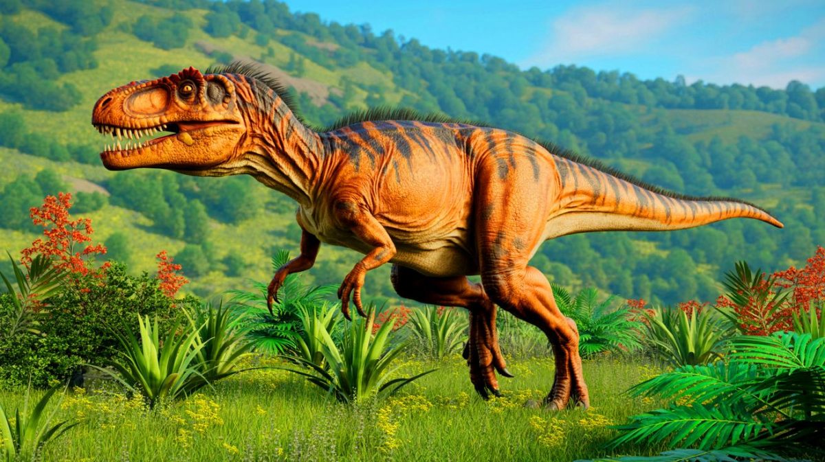 Illustration de Khankhuuluu mongoliensis, ancêtre du T. rex, découvert en Mongolie. Image réalisée par IA.