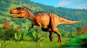 Illustration de Khankhuuluu mongoliensis, ancêtre du T. rex, découvert en Mongolie. Image réalisée par IA.