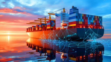 Illustration de la modernisation numérique de la flotte maritime de TMS. Image réalisée par IA.