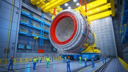 Un colosse de technologie : les États-Unis transfèrent à la France cet aimant supraconducteur géant pour le projet ITER, un espoir pour la fusion nucléaire Illustration de l'aimant supraconducteur de 18 mètres pour le projet ITER. Image réalisée par IA.
