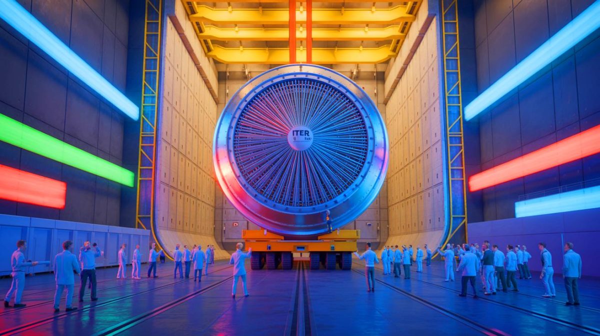 Un colosse magnétique transatlantique : cet aimant de 18 mètres des États-Unis débarque en France pour révolutionner le réacteur nucléaire ITER Illustration de l'arrivée d'un aimant supraconducteur pour le projet ITER. Image réalisée par IA.