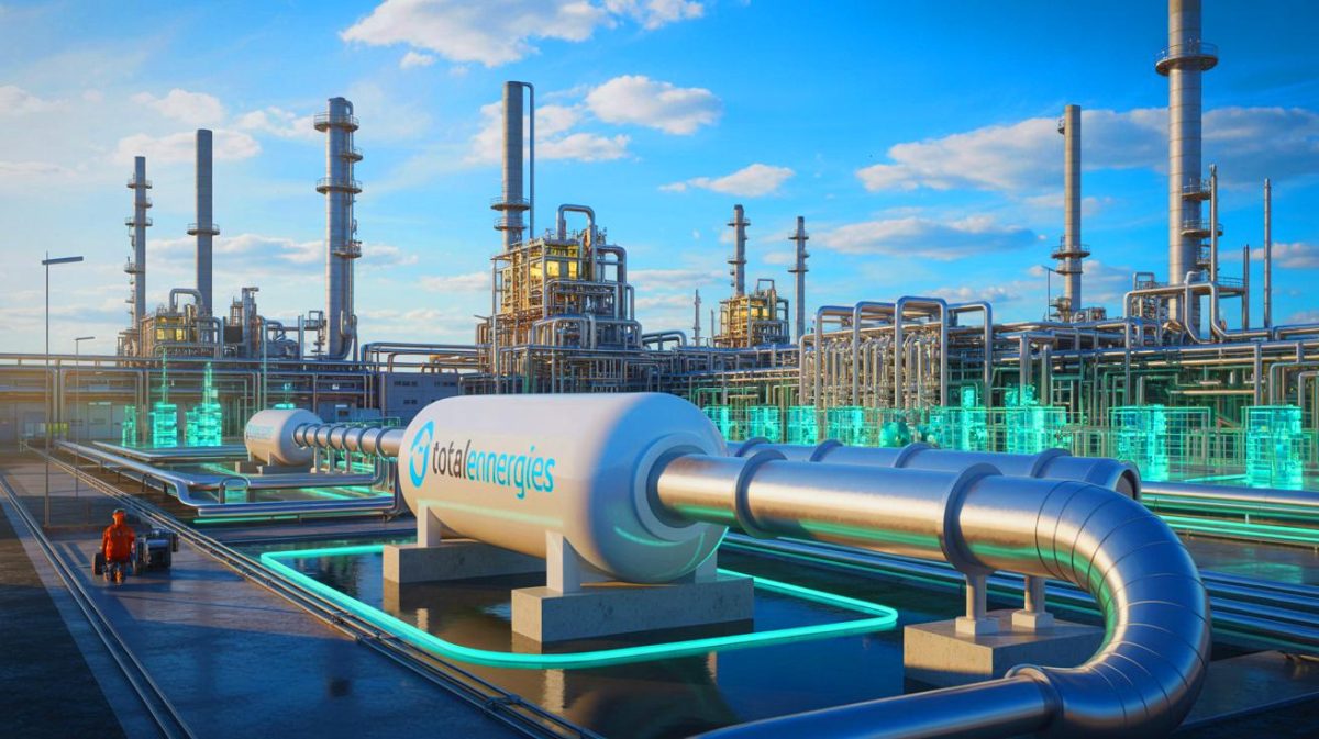 Un coup de maître en Allemagne : ce géant français de l’énergie pulvérise des records et réduit de 300 000 tonnes son bilan carbone d’ici 2030 Illustration de l'introduction de l'hydrogène vert dans la raffinerie de Leuna par TotalEnergies et RWE. Image réalisée par IA.