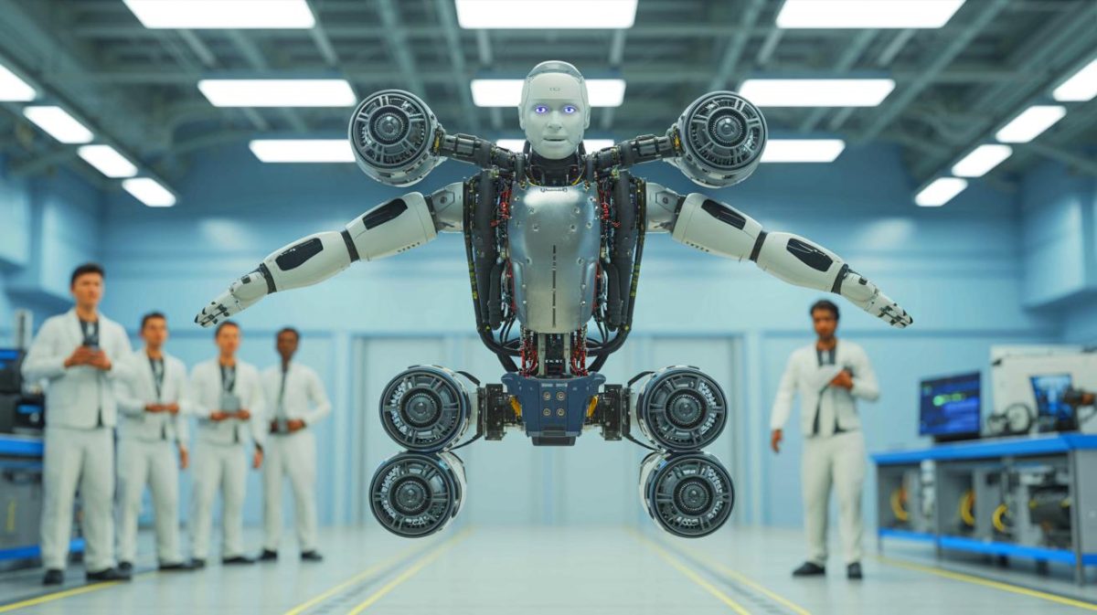 « Il flotte comme Iron Man » : ce robot humanoïde à propulsion par jets réussit un vol stationnaire parfaitement stable Illustration de l'iRonCub3, un robot humanoïde à propulsion par jet en vol stationnaire stable. Image réalisée par IA.