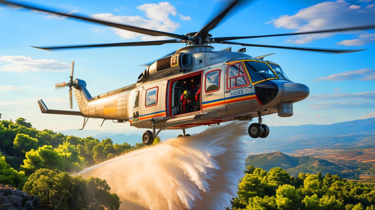 « Un géant des airs se déploie » : l’incroyable commande de 8 hélicoptères H215 par la Grèce pour dompter les incendies avec 4 tonnes d’eau et 19 pompiers à bord Illustration de la commande d'hélicoptères H215 par la Grèce pour la lutte contre les incendies. Image réalisée par IA.