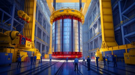 Illustration de l'aimant supraconducteur de 18 mètres pour le projet ITER. Image réalisée par IA.