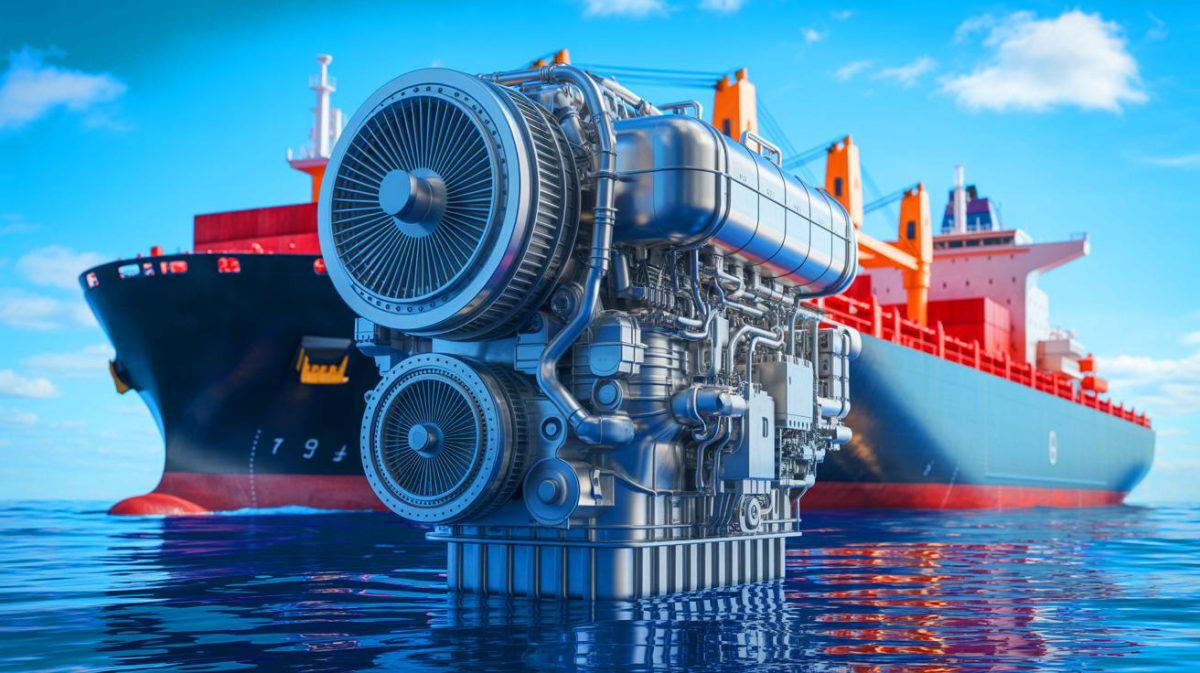 Un moteur aussi lourd que 333 éléphants d’Afrique : découvrez la bête mécanique qui redéfinit le transport maritime mondial Illustration d'un moteur X-DF-M au méthanol, symbole de l'innovation dans le transport maritime. Image réalisée par IA.