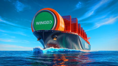 Illustration de l'imposant moteur X-DF-M au méthanol destiné aux navires, symbole d'une avancée technologique et écologique. Image réalisée par IA.
