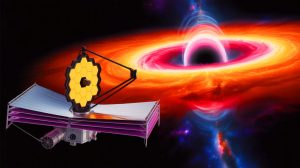 Illustration de Sagittarius A*, le trou noir supermassif au centre de notre galaxie, observé par le télescope James Webb. Image réalisée par IA.