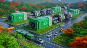 Illustration de la transformation des déchets nucléaires et électroniques en ressources précieuses. Image réalisée par IA.
