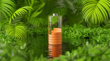 Illustration de la batterie dissolvable utilisant des probiotiques pour produire de l'électricité. Image réalisée par IA.