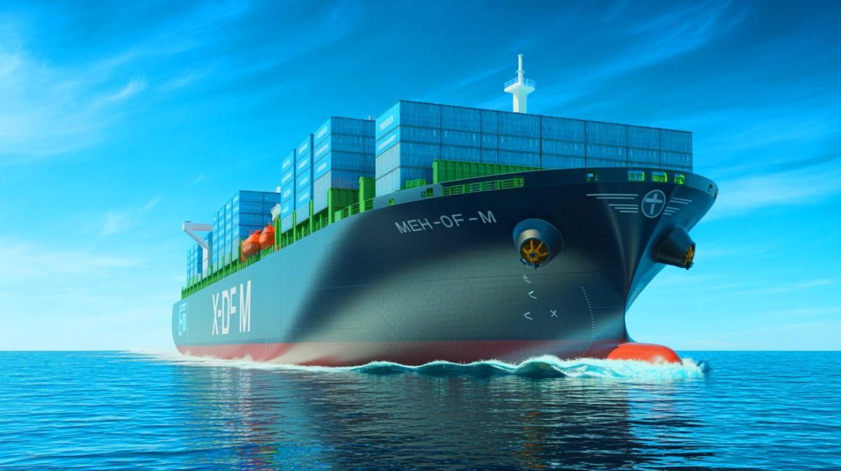 « Aussi lourd que 333 éléphants » : ce moteur titanesque pulvérise un record mondial et change l’avenir du transport maritime Illustration de la propulsion maritime par le moteur X-DF-M alimenté au méthanol. Image réalisée par IA.