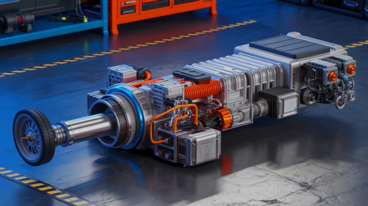 Illustration de l'innovation du moteur électrique avec treuil intégré de Stellantis. Image réalisée par IA.