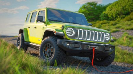 Illustration de l'innovation automobile de Stellantis avec un moteur électrique intégrant un treuil. Image réalisée par IA.