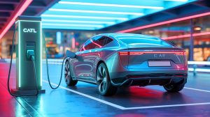 Illustration de la nouvelle batterie CATL offrant 520 kilomètres d'autonomie en cinq minutes. Image réalisée par IA.
