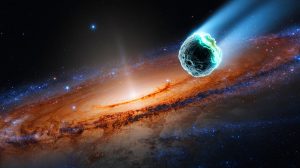 Illustration de la comète interstellaire 3I/ATLAS, créée par intelligence artificielle.