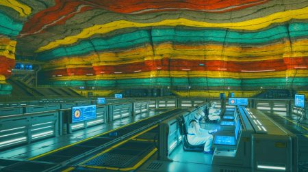 Illustration de la simulation du comportement des déchets nucléaires sur des millions d'années, générée par intelligence artificielle.