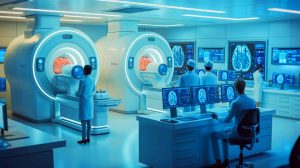 Illustration de l'utilisation des IRM cérébrales pour prédire le vieillissement biologique, générée par intelligence artificielle.