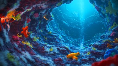 Illustration de l'exploration des abysses terrestres pour découvrir la vie potentielle sous la glace d'Europe, générée par intelligence artificielle.