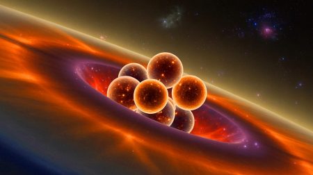 Illustration de naines brunes en formation dans un amas stellaire, générée par intelligence artificielle.