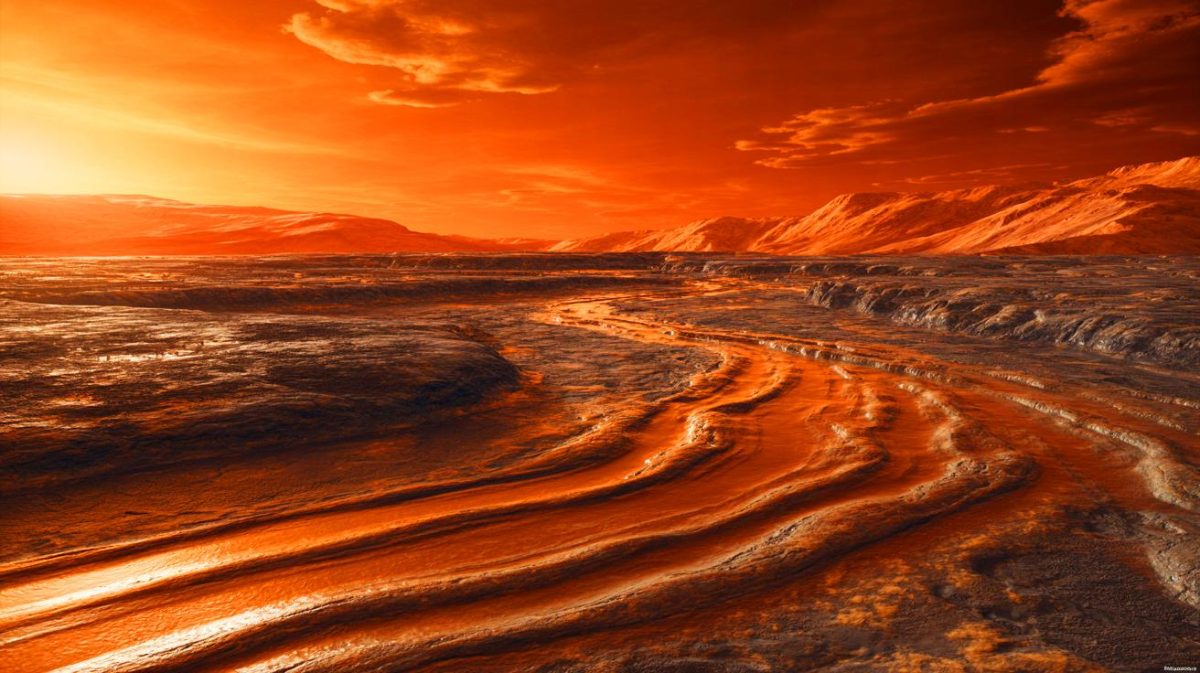 Illustration de rivières fossilisées sur Mars, générée par intelligence artificielle.