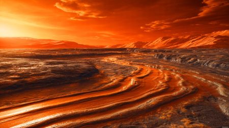 Illustration de rivières fossilisées sur Mars, générée par intelligence artificielle.
