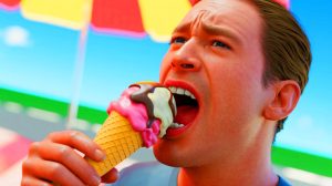 Illustration de la sensation de "brain freeze" causée par les glaces, générée par intelligence artificielle.