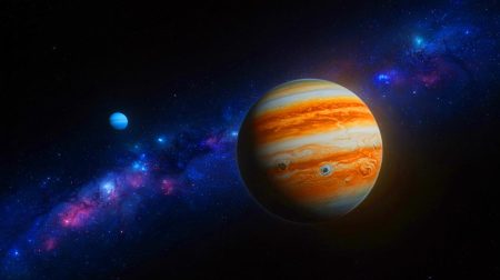 Illustration de la planète 2020 VN40 en résonance orbitale avec Neptune, générée par intelligence artificielle.