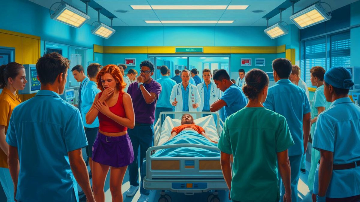 « C’est un tsunami de chaleur qui frappe nos jeunes ! » : l’afflux inquiétant aux urgences cet été bat tous les records et soulève des questions cruciales sur notre santé Illustration de jeunes patients aux urgences pendant la canicule estivale, générée par intelligence artificielle.