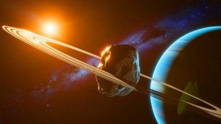 Illustration de l'objet céleste 2020 VN40 en orbite au-delà de Neptune.