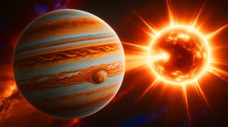 Cette planète à 4,5 années-lumière de la Terre est accusée par son étoile de provoquer des tempêtes cosmiques dévastatrices et les scientifiques sont en colère Illustration de l'étoile HIP 67522 émettant une bouffée de plasma vers la planète HIP 67522 b, générée par intelligence artificielle.
