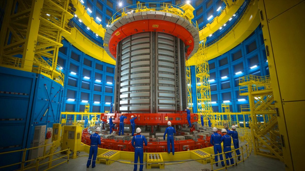 Dans les entrailles du projet ITER : cet aimant colossal en construction qui soulève 50 800 kilos et défie l’impossible dans le réacteur Tokamak Illustration de la construction du tokamak du projet ITER et de son solénoïde central. Image réalisée par IA.