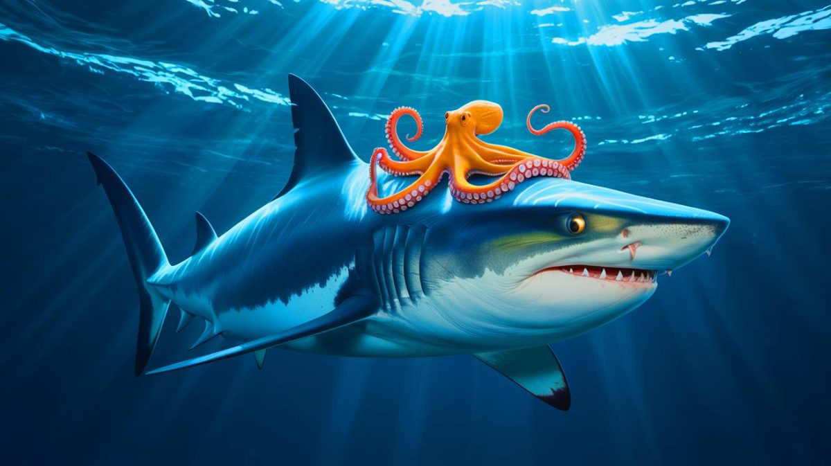 Découverte incroyable : une pieuvre audacieuse filmée en train de chevaucher le requin le plus rapide du monde, un spectacle qui défie toutes les attentes scientifiques Illustration de la rencontre insolite entre une pieuvre et un requin mako au large de la Nouvelle-Zélande. Image réalisée par IA.