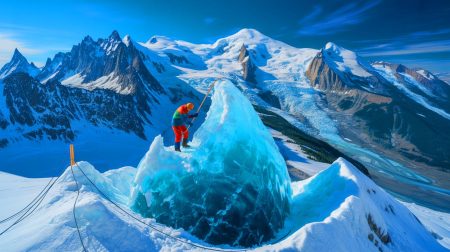 Illustration de la carotte de glace de 12 000 ans retrouvée dans les Alpes, générée par intelligence artificielle.