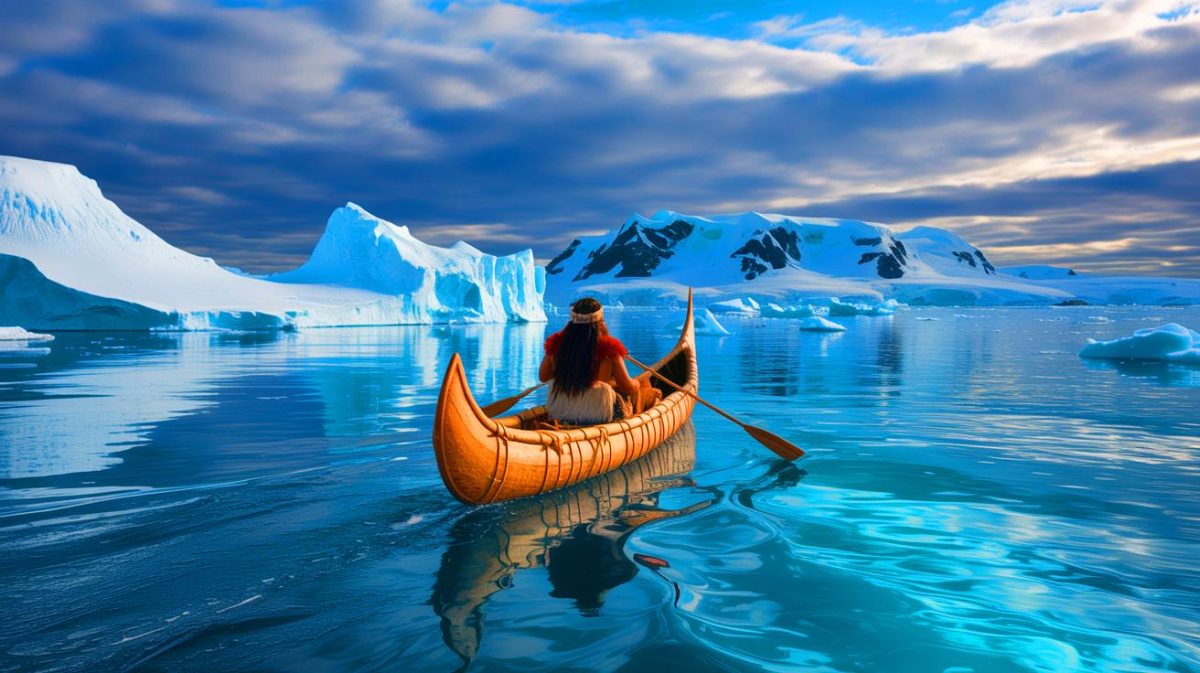 « ils ont découvert l’antarctique mille ans avant nous » : cette civilisation oubliée défie tous les livres d’histoire officiels Illustration de la découverte présumée de l'Antarctique par des explorateurs polynésiens, générée par intelligence artificielle.