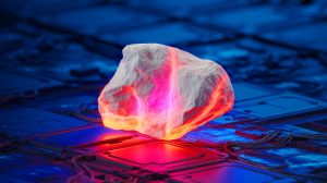 Illustration de la découverte de la jadarite, surnommée "kryptonite réelle", en Serbie, générée par intelligence artificielle.
