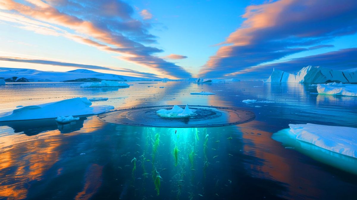 « Incroyable, l’Arctique n’était pas un désert de glace impénétrable » : une étude bouleversante révèle les mystères cachés des âges glaciaires dans l’océan Arctique Illustration de l'océan Arctique avec des zones d'eau libre durant les âges glaciaires, générée par intelligence artificielle.