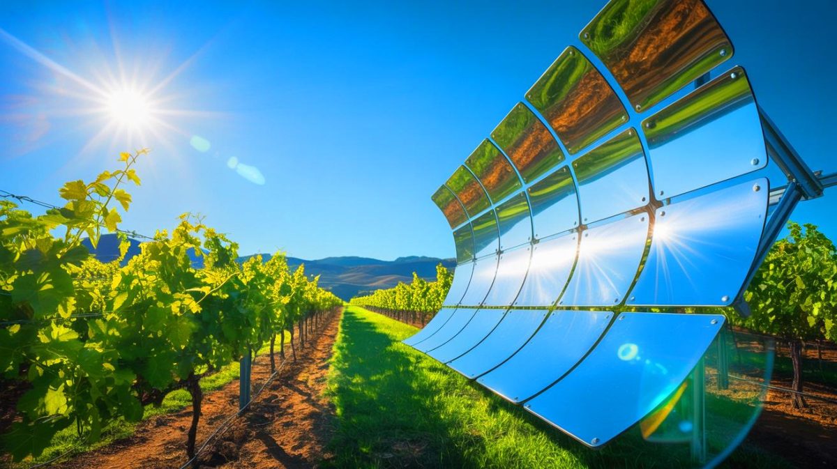 Illustration de miroirs en plastique utilisés pour l'énergie solaire thermique. Image réalisée par IA.