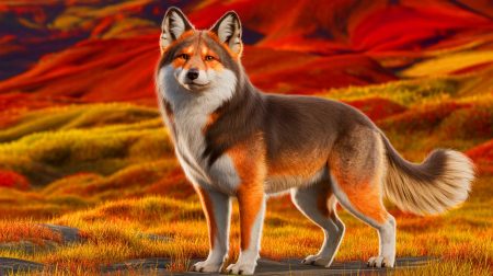 Illustration de l'hybride dogxim, croisement entre un chien domestique et une renarde de la pampa. Image réalisée par IA.