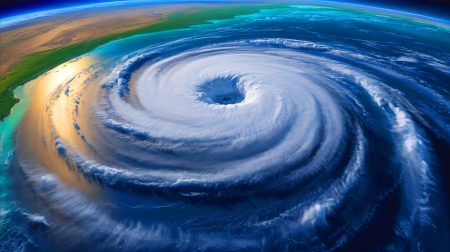 Illustration de la formation d'un ouragan au-dessus d'un océan tropical, générée par intelligence artificielle.