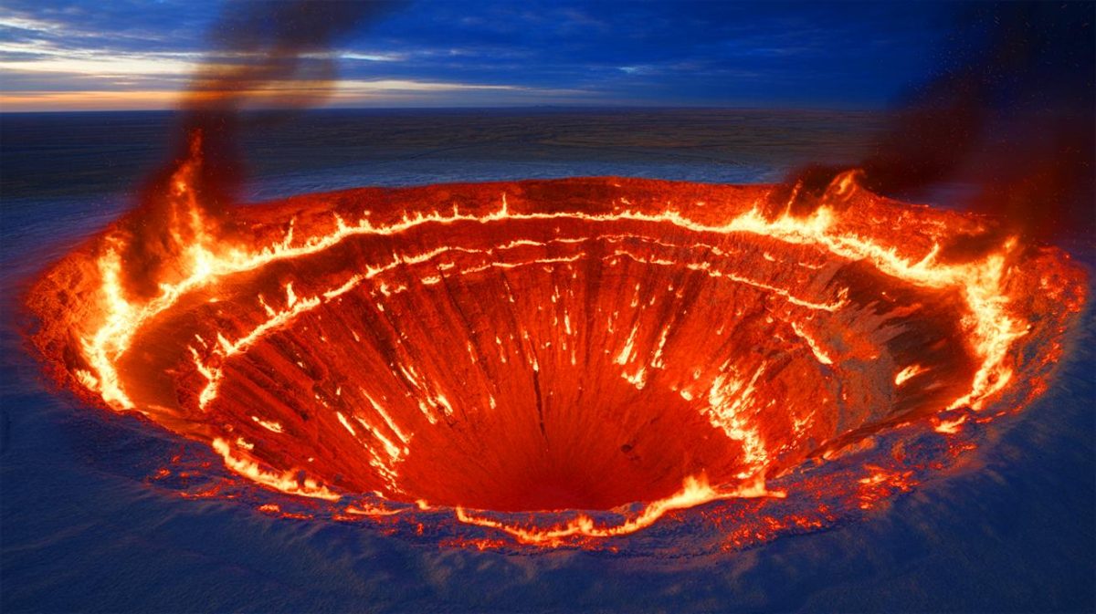 Illustration de la Porte de l'Enfer au Turkménistan, générée par intelligence artificielle.