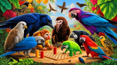 Illustration de la capacité des animaux à comprendre et manipuler les nombres, générée par intelligence artificielle.