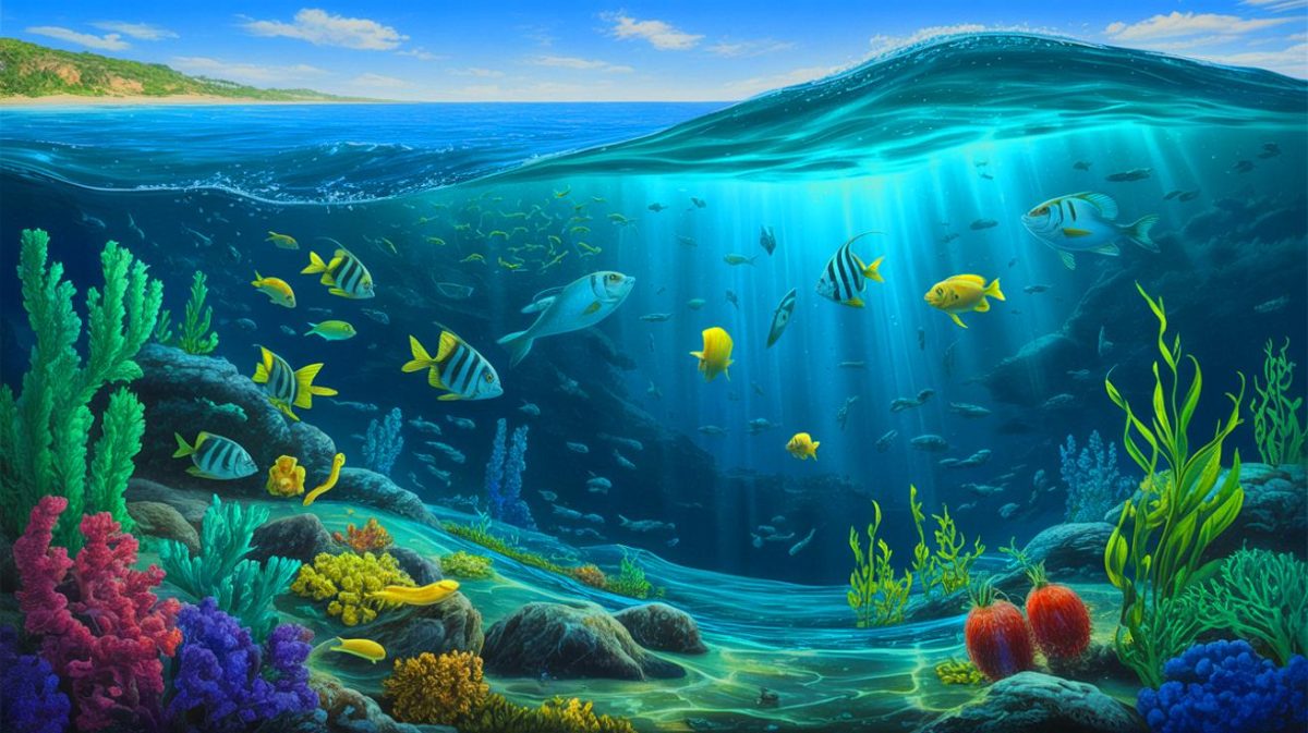 « Les océans deviennent des ombres mortelles » : la menace sombre qui pèse sur la vie marine et bouleverse les écosystèmes du monde entier Illustration de l'assombrissement des océans et de ses impacts sur la vie marine, générée par intelligence artificielle.
