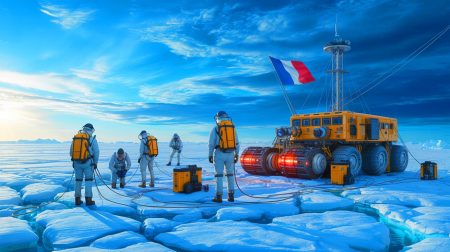 Illustration de la stratégie française pour renforcer la recherche polaire, générée par intelligence artificielle.