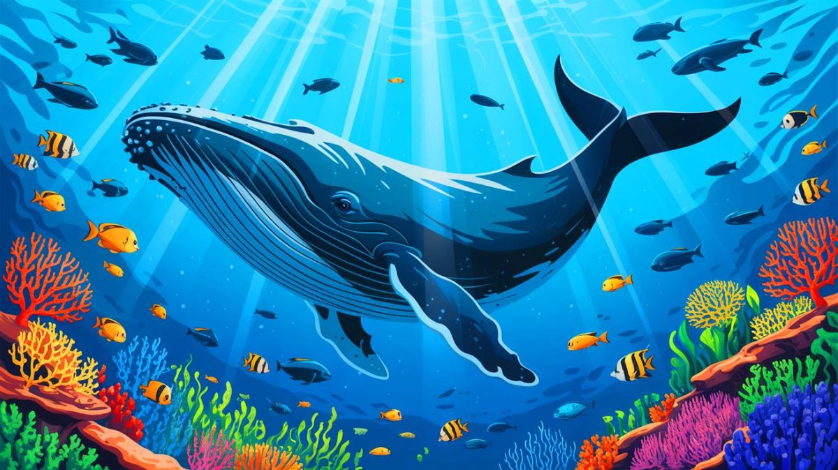 « Leur urine cache un secret vital pour la planète » : des scientifiques font une découverte majeure en analysant des baleines Illustration de l'impact écologique des baleines sur les écosystèmes marins, générée par intelligence artificielle.