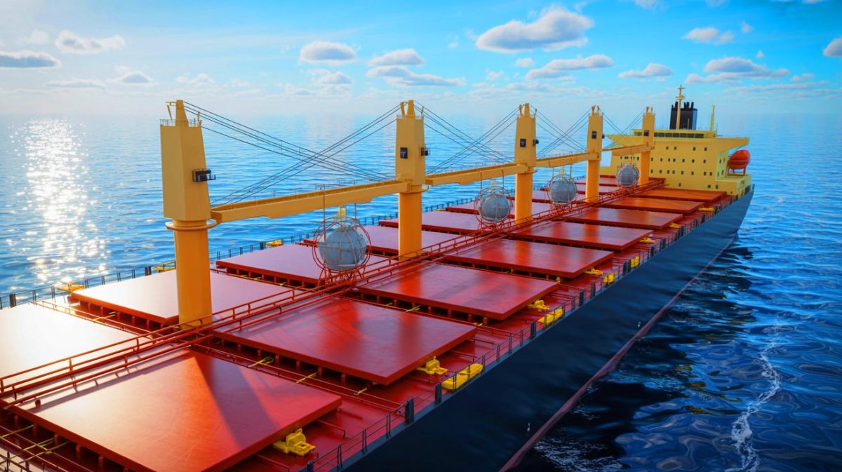 « On va sauver la planète ou couler avec nos navires » : découvrez le système de capture de carbone de Wärtsilä visant à réduire de 70 % les émissions de CO2 des bateaux Illustration de la réduction des émissions de CO2 des navires grâce à la capture de carbone, créée par intelligence artificielle.
