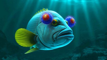 Illustration de parasites copépodes fixés sur un poisson grenadier dans les abysses. Image réalisée par IA.
