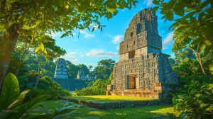 Illustration de l'autel maya découvert à Tikal révélant des secrets historiques. Image réalisée par IA.