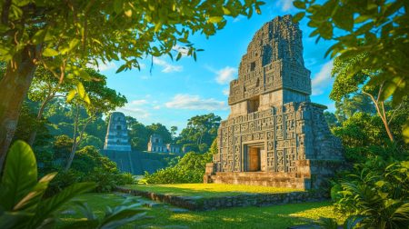 Illustration de l'autel maya découvert à Tikal révélant des secrets historiques. Image réalisée par IA.