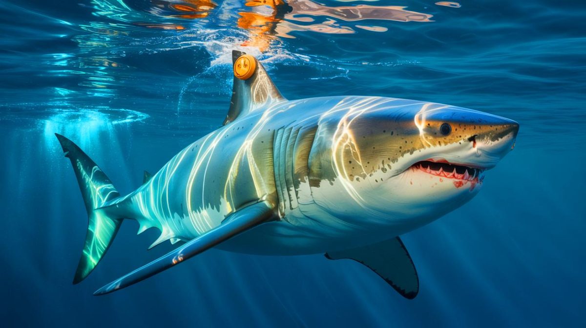 Illustration de la capture et du marquage d'un requin blanc au large des côtes américaines. Image réalisée par IA.