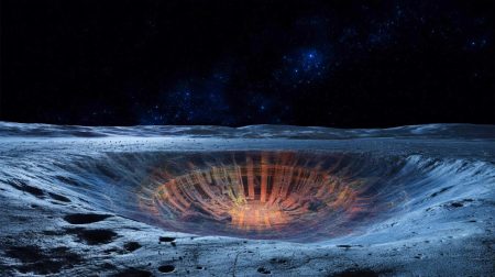 Illustration de la découverte d'une structure gigantesque sous la surface de la Lune. Image réalisée par IA.